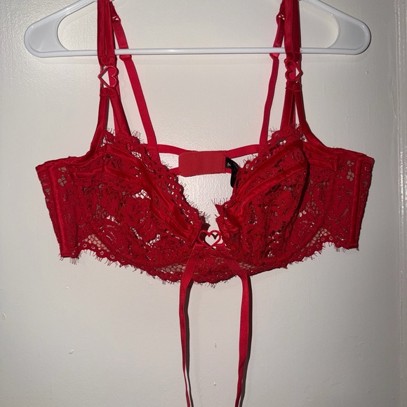 For Love and Lemons Rose Rosa Red Heart Lace Bra XL - Picture 6 of 15